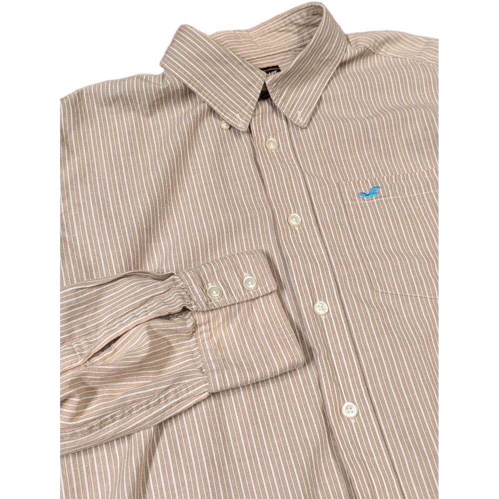 Y2K Hollister Casuals Mens L Striped Button Up Shirt Embroidered Logo Vintage